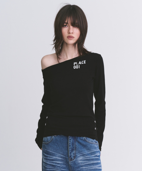 Napoleon Detail Graphic Print One-Shoulder Long-Sleeve T-Shirt_2 Colors