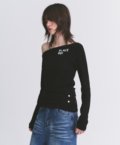 Napoleon Detail Graphic Print One-Shoulder Long-Sleeve T-Shirt_2 Colors