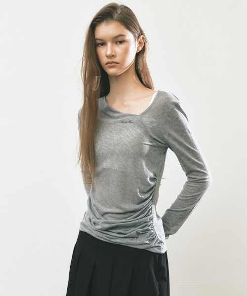 ASYMMETRY DRAPE SHIRRING TOP_CHARCOAL