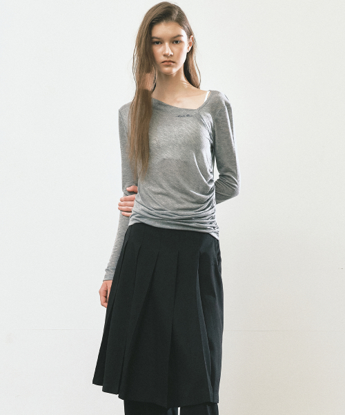 ASYMMETRY DRAPE SHIRRING TOP_CHARCOAL
