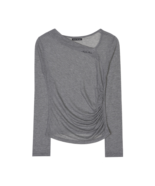 ASYMMETRY DRAPE SHIRRING TOP_CHARCOAL