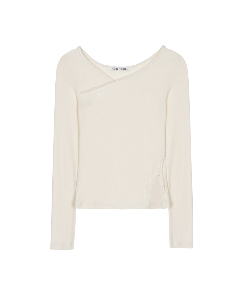 SIDE SLIT BUTTON RIBBED TOP_LIGHT BEIGE