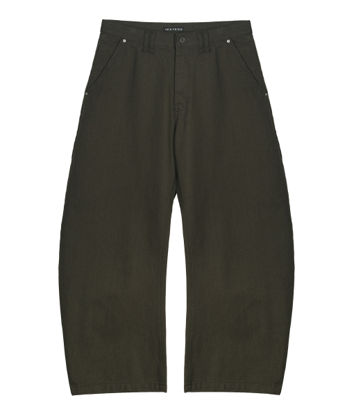 RIVET CURVED WIDE PANTS_KHAKI