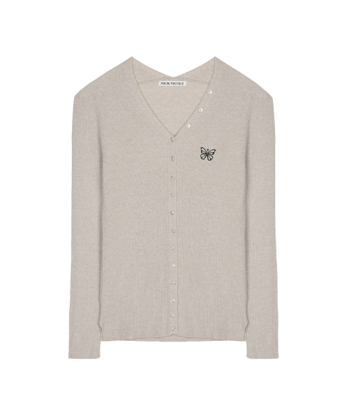 BUTTERFLY BUTTON SLIM KNIT CARDIGAN_SAND GRAY