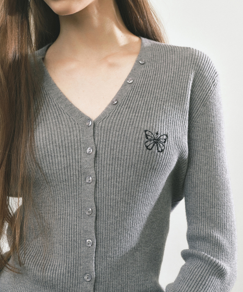 BUTTERFLY BUTTON SLIM KNIT CARDIGAN_GRAY