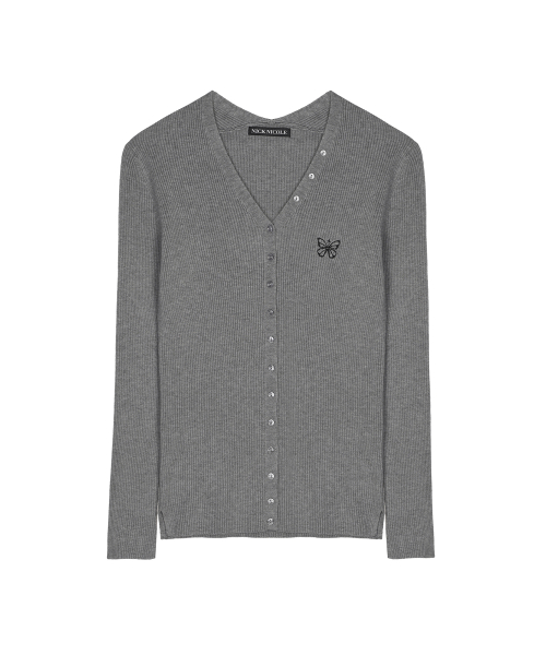 BUTTERFLY BUTTON SLIM KNIT CARDIGAN_GRAY