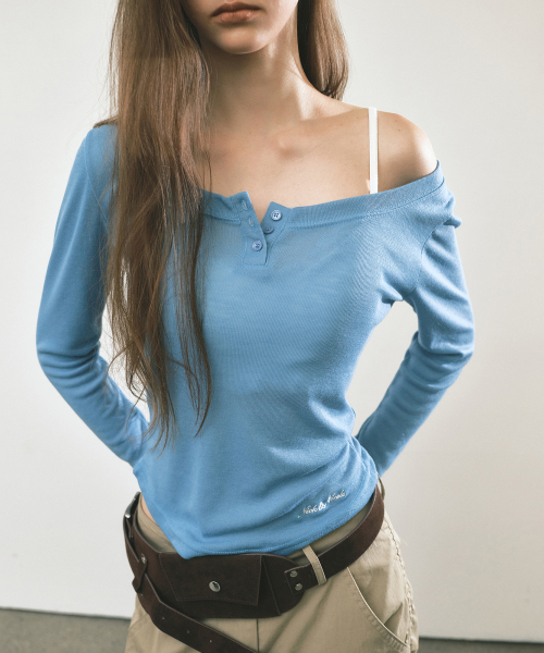 SOFT BUTTON SLIM TOP_BLUE