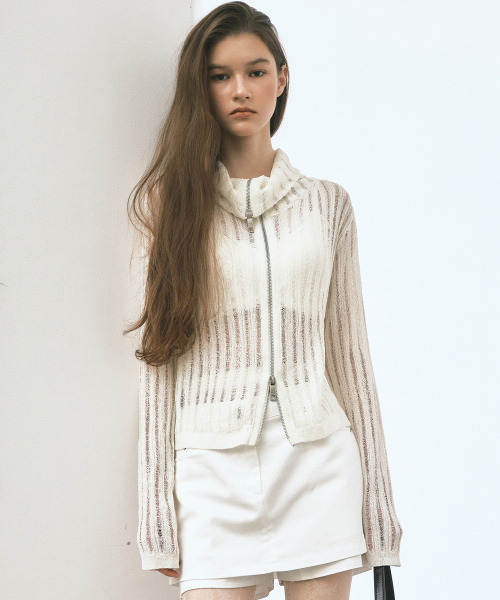 SEE-THROUGH ZIP-UP KNIT_WHITE