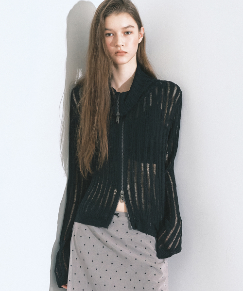 SEE-THROUGH ZIP-UP KNIT_BLACK