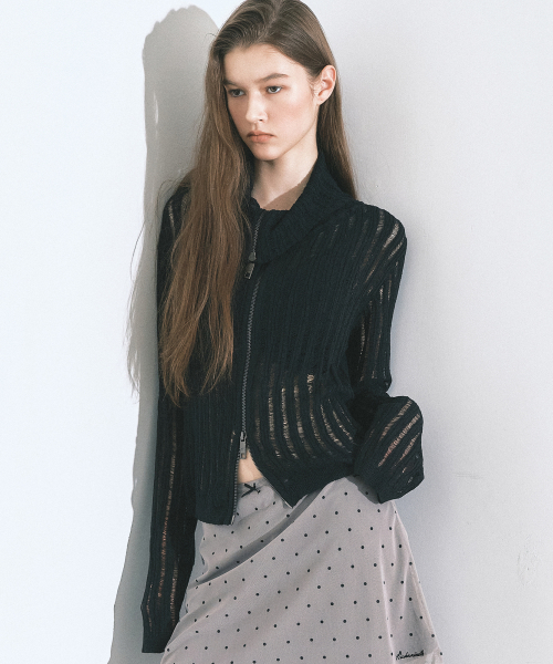 SEE-THROUGH ZIP-UP KNIT_BLACK