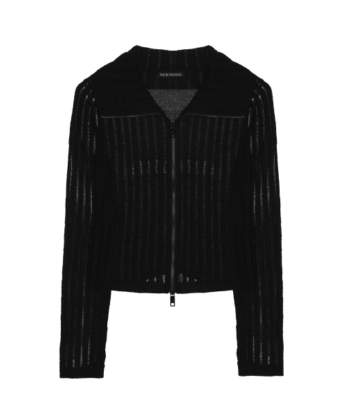 SEE-THROUGH ZIP-UP KNIT_BLACK