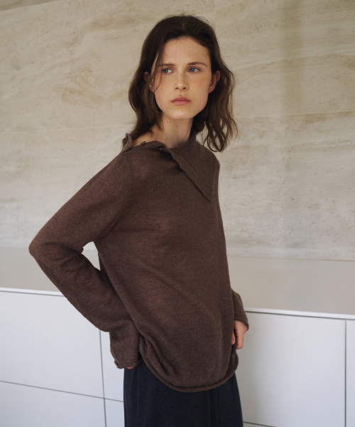 Unbalance Button Collar Knit Top[LMBFAUKN312]-2color