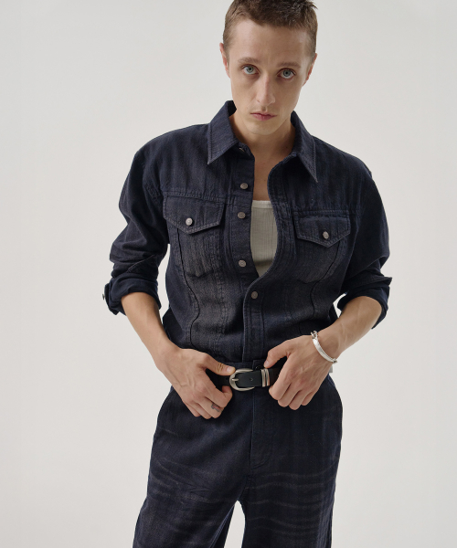 RIDGE HERRINGBONE SHIRT (NAVY)