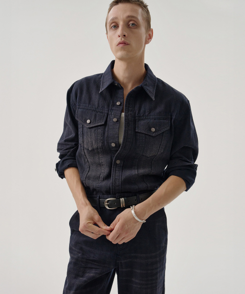 RIDGE HERRINGBONE SHIRT (NAVY)