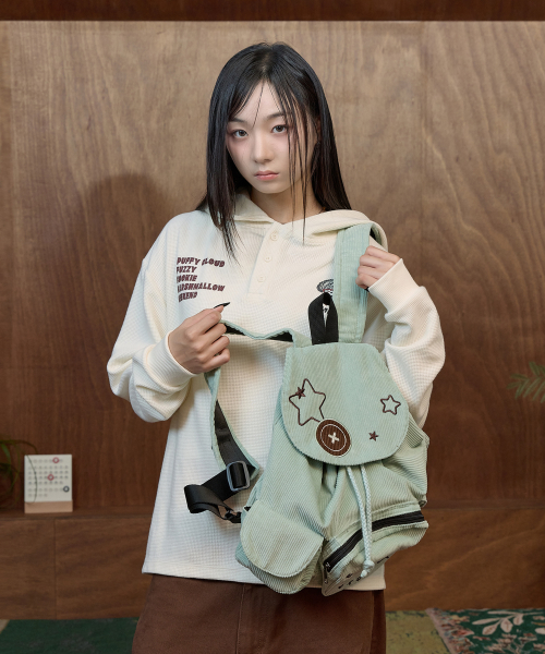버튼 아플리케 코듀로이 스트링 백팩 민트