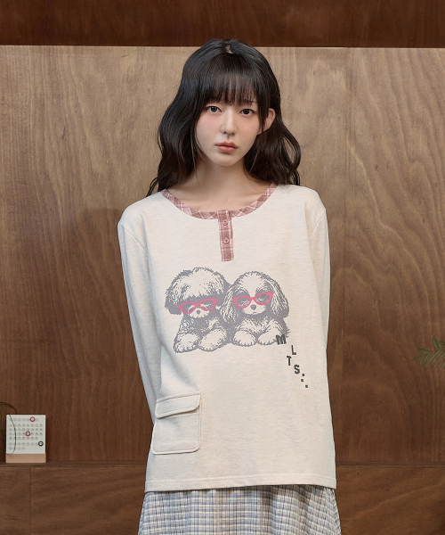 헨리넥 레이어드 롤업 롱슬리브 티셔츠 오트밀