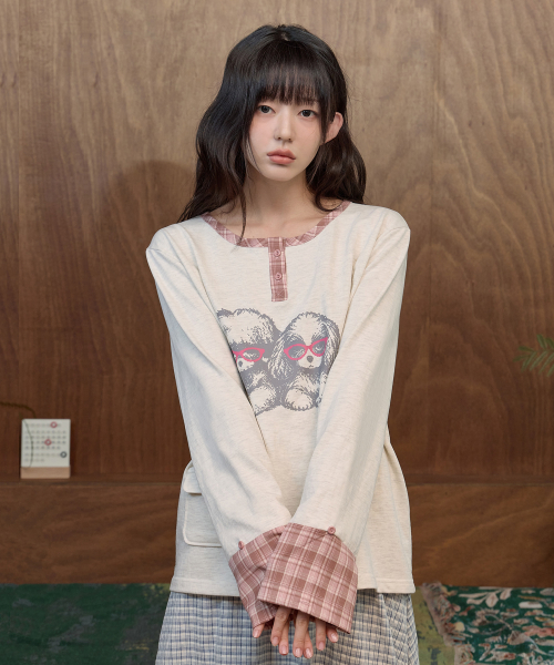 헨리넥 레이어드 롤업 롱슬리브 티셔츠 오트밀