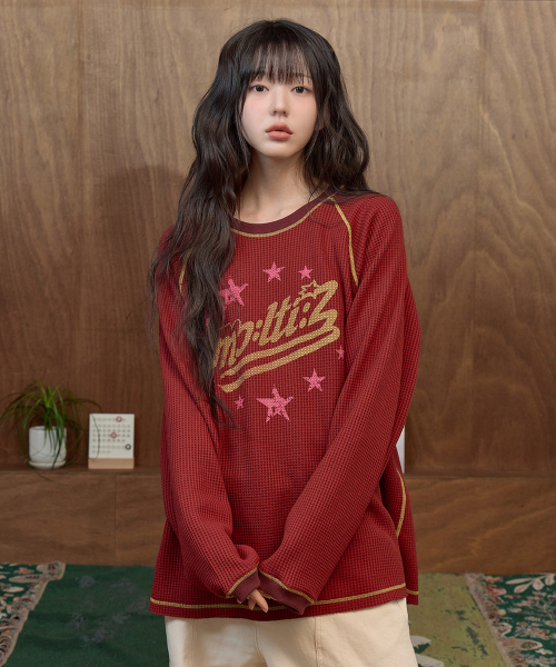 와플 래글런 롱슬리브 티셔츠 버건디