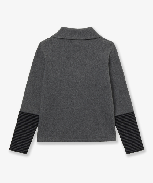 SLEEVE BLOCK HIGH NECK TEE [CHARCOAL]