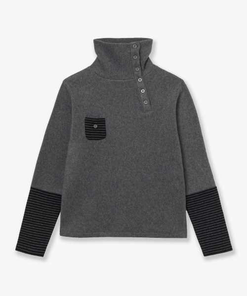 SLEEVE BLOCK HIGH NECK TEE [CHARCOAL]