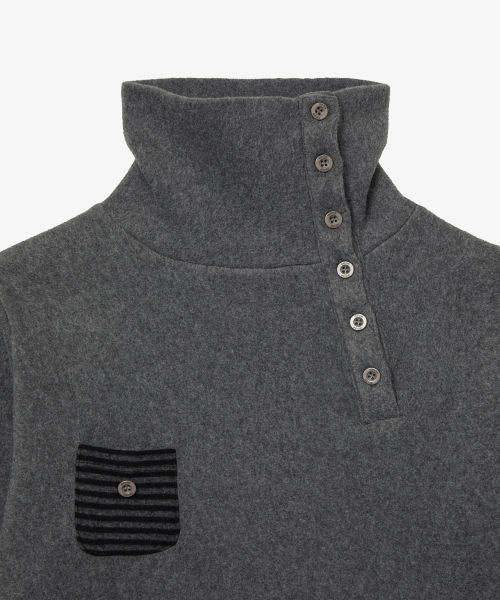 SLEEVE BLOCK HIGH NECK TEE [CHARCOAL]