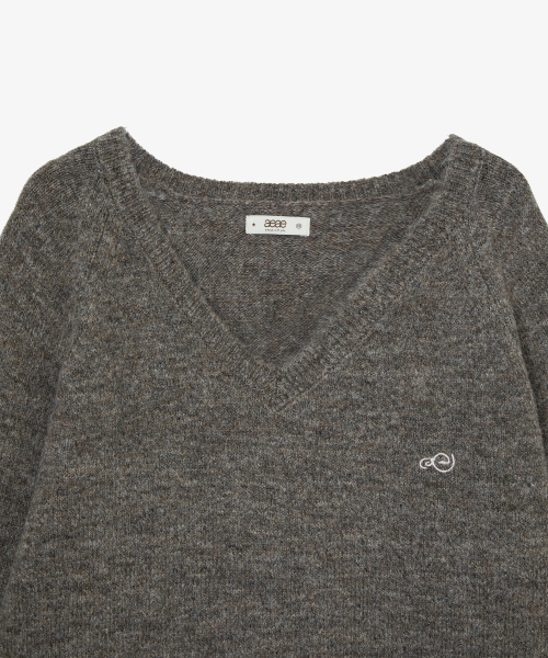 SYMBOL V NECK KNIT [MELANGE BROWN]