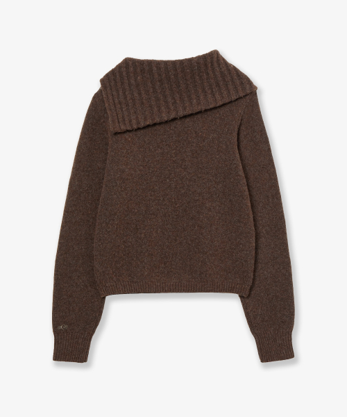 HIGH NECK KNIT ZIP UP [BROWN]