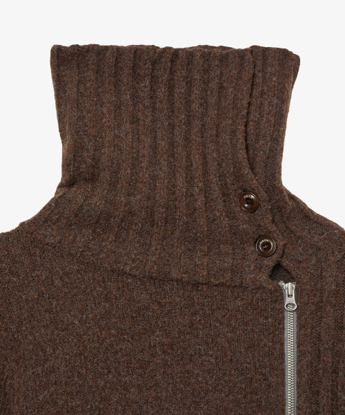 HIGH NECK KNIT ZIP UP [BROWN]