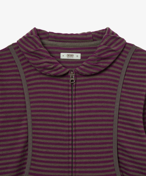 SHAWL COLLAR STRIPE ZIP UP [PURPLE]