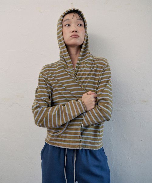ruto striped hooded zip-up (2color)