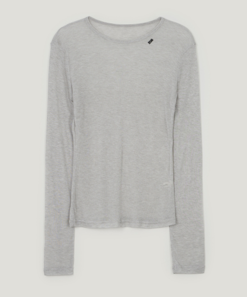 Kio Round Tencel Long Sleeve T Shirt_Light Gray