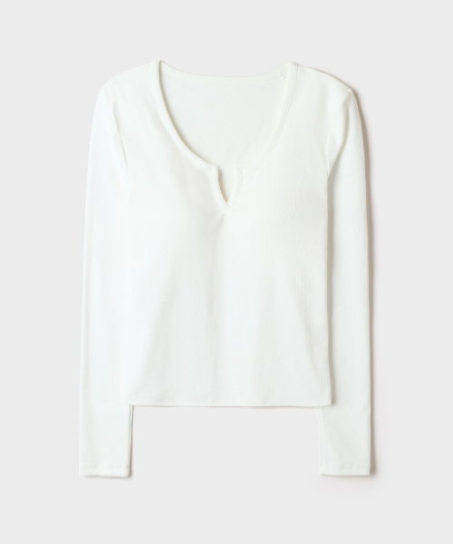 [BRA-IN] Built-in Bra Slit-Neck Long-Sleeve Tee_SPLWG49G51
