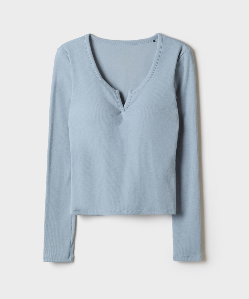 [BRA-IN] Built-in Bra Slit-Neck Long-Sleeve Tee_SPLWG49G51