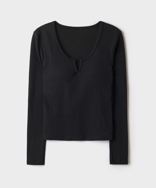 [BRA-IN] Built-in Bra Slit-Neck Long-Sleeve Tee_SPLWG49G51