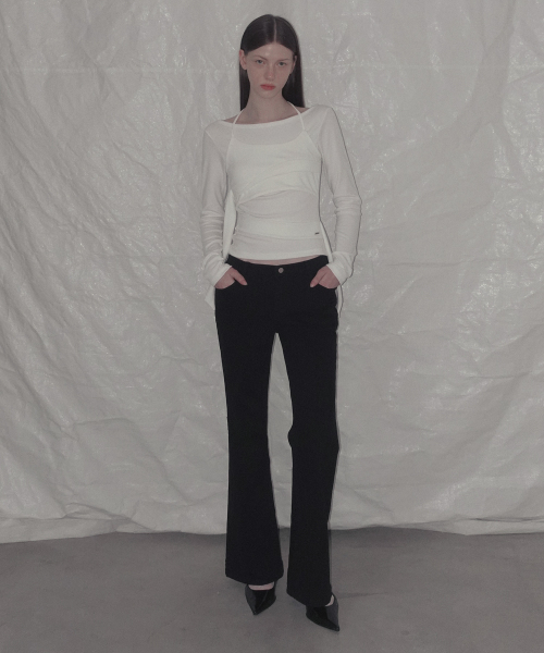 Boldip Basic Semi-Bootcut Pants, Black