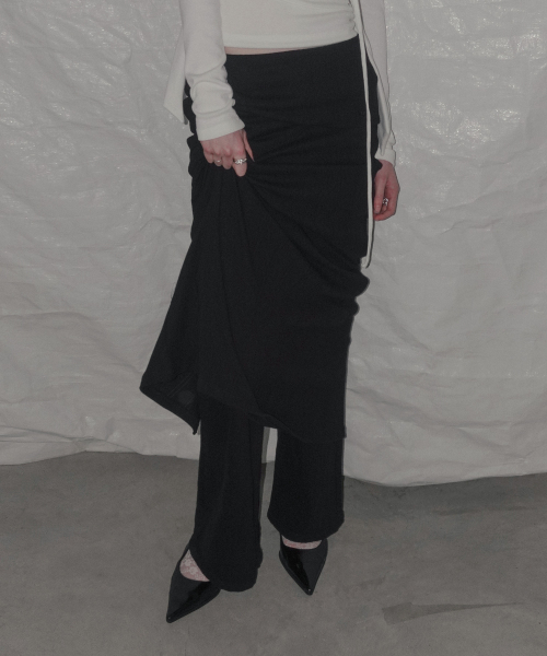 RILDIBEU Folding Punching Maxi Long Skirts_Black