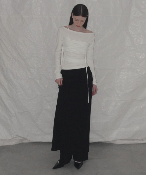 RILDIBEU Folding Punching Maxi Long Skirts_Black