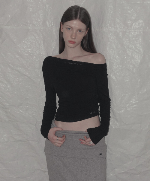 Rondi Lace Layered Shirred T Shirt_Black