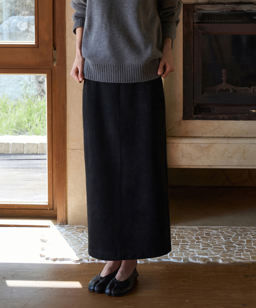 Nonfade Suede Maxi Skirt[LMBFAUSK422]-2color