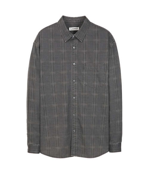 Digital Print Washed Check Shirts Charcoal Gray