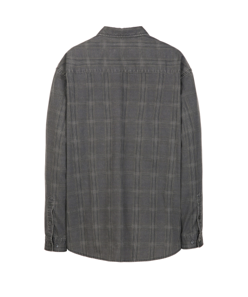 Digital Print Washed Check Shirts Charcoal Gray