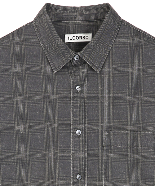 Digital Print Washed Check Shirts Charcoal Gray