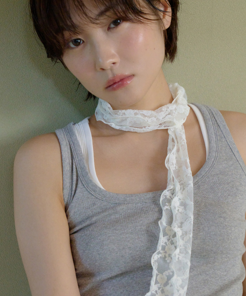 flower lace long scarf - ivory