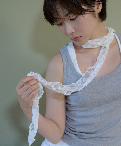 flower lace long scarf - ivory
