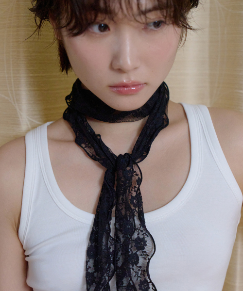 flower lace long scarf - black