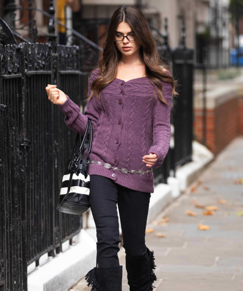 Cable Knit Cardigan (purple)