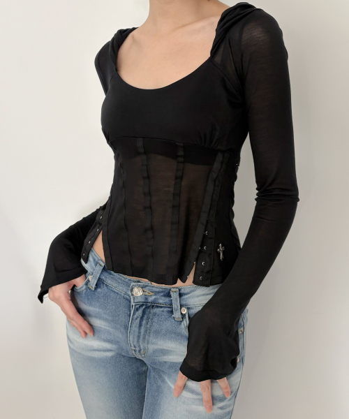 ALIX CORSET HOODIE TOP (BLACK)