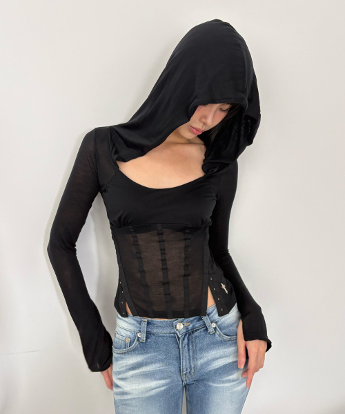 ALIX CORSET HOODIE TOP (BLACK)