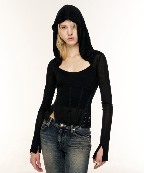 ALIX CORSET HOODIE TOP (BLACK)
