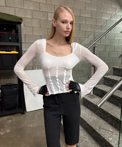 ALIX CORSET HOODIE TOP (WHITE)